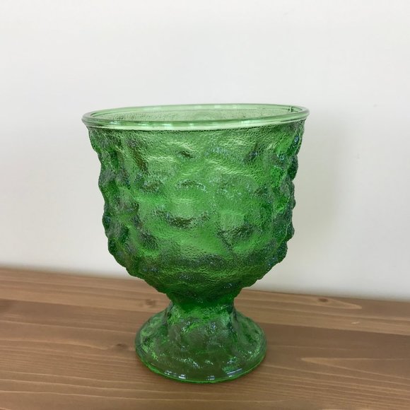 Green Crinkle Glass Widemouth Pedestal Vase Vintage EO Brody Flower Bowl A102 - Picture 3 of 8